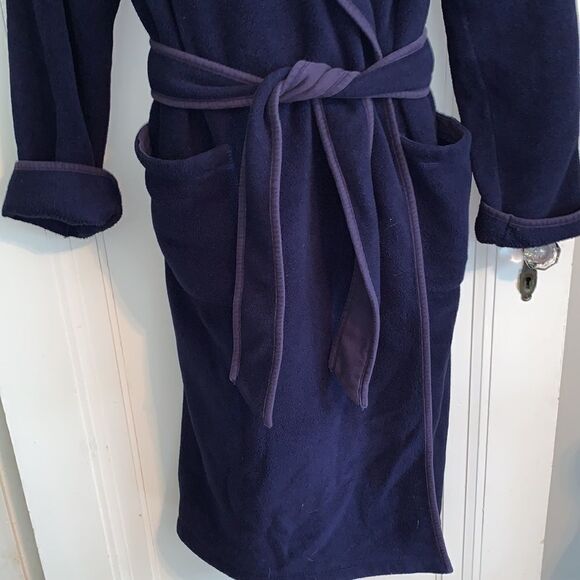 Vtg J. Crew navy blue thick fleece polyester robe - Picture 4 of 12